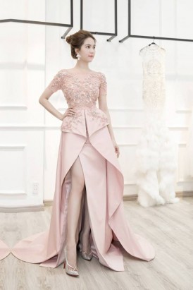 Đầm dạ hội cao cấp màu hồng Ngọc Trinh DA 190
