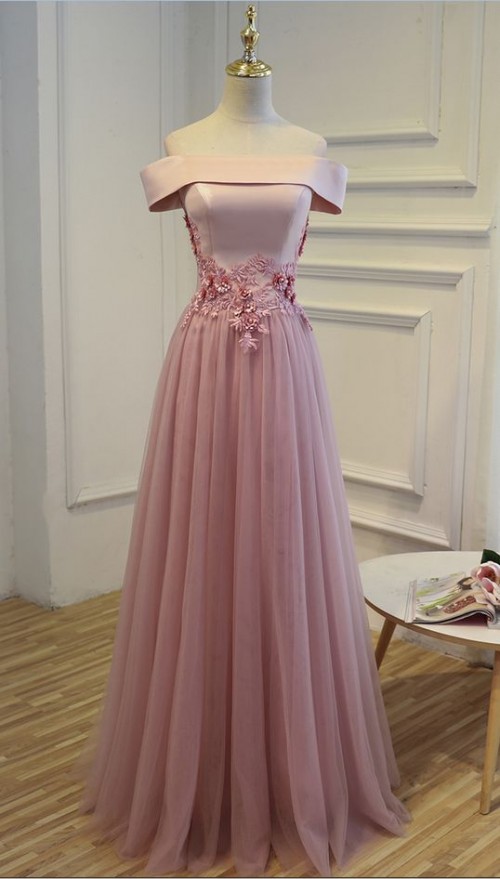 Đầm dạ hội cổ thuyền màu hồng pastel DA 73