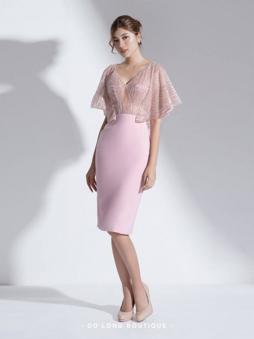 Đầm dạ hội ngắn màu thời trang màu hồng DA 188