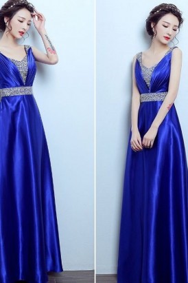 Đầm dạ hội vải satin màu xanh dương DA 17