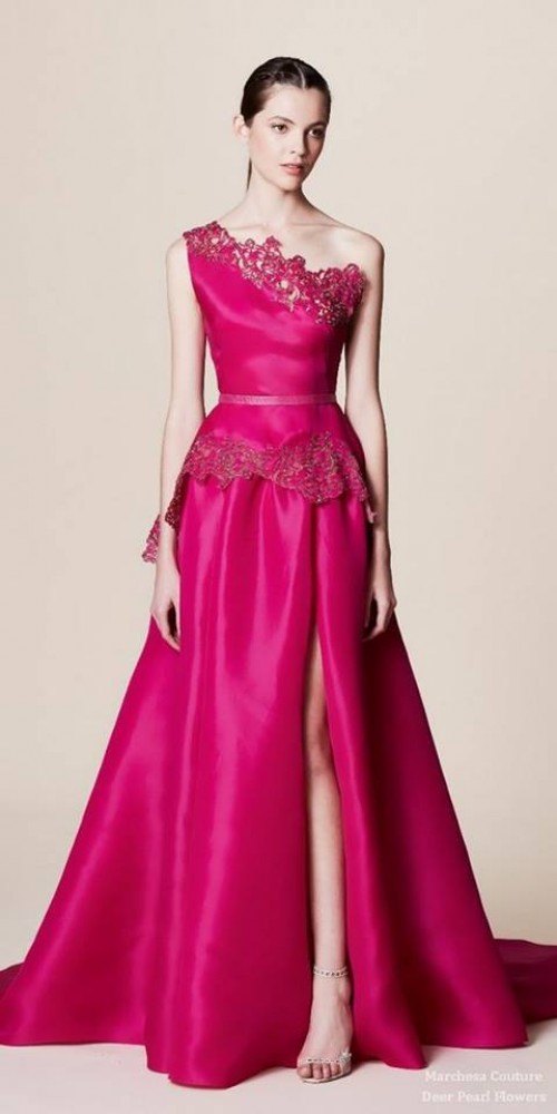 Đầm dạ hội xẻ tà màu hồng đậm DA 63
