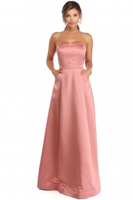 Váy dạ hội satin màu hồng DA 142