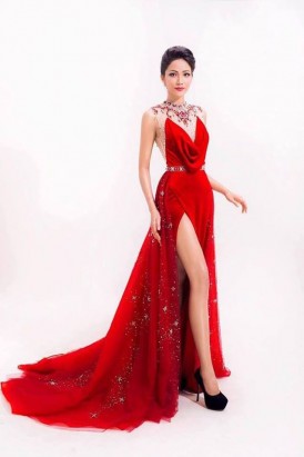 Váy dạ hội xẻ tà cao cấp màu đỏ DA 132